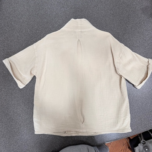 Free People Women's Lou Textured Gauzy Cotton Blazer Top Jacket Cream - Picture 7 of 11